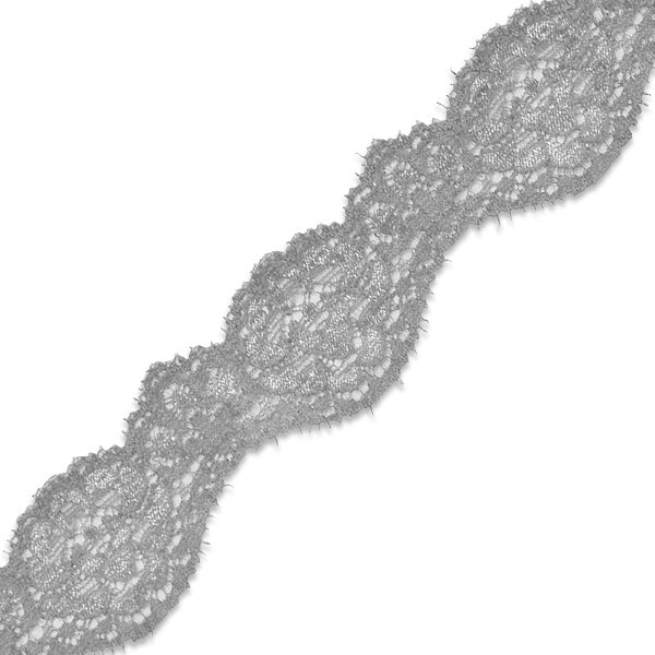 Tifa 1 3/16" Scalloped Stretch Raschel Lace Trim (Sold by the Yard) Gray Trims & Fringes