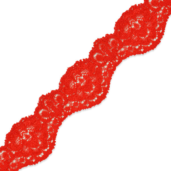 Tifa 1 3/16" Scalloped Stretch Raschel Lace Trim (Sold by the Yard) Red Trims & Fringes