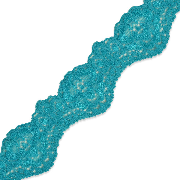 Tifa 1 3/16" Scalloped Stretch Raschel Lace Trim (Sold by the Yard) Turquoise Trims & Fringes