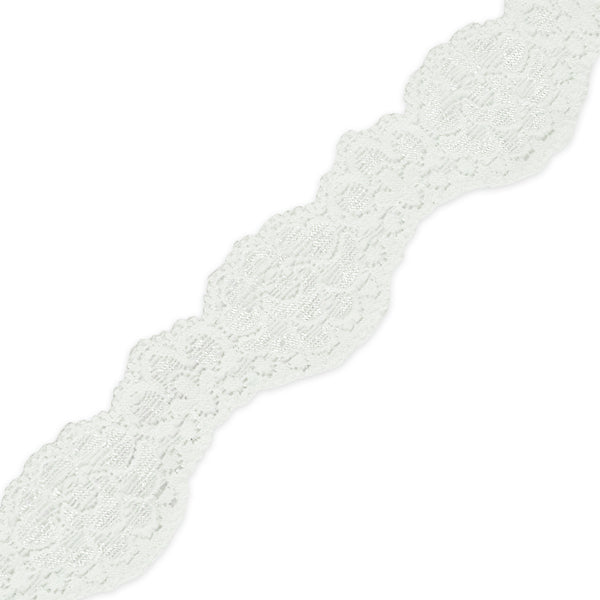Tifa 1 3/16" Scalloped Stretch Raschel Lace Trim (Sold by the Yard) White Trims & Fringes