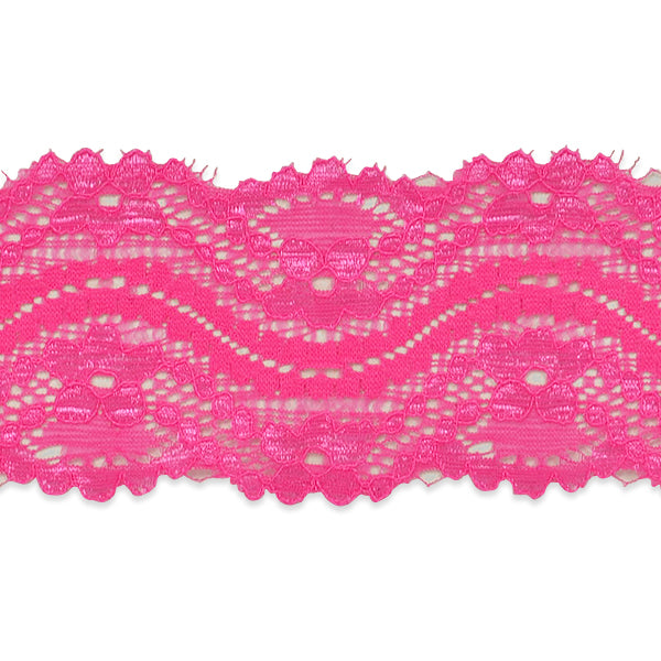 Cora 2 1/4" Stretch Raschel Lace Trim (Sold by the Yard) Fuchsia Trims & Fringes