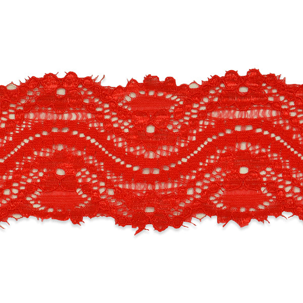 Cora 2 1/4" Stretch Raschel Lace Trim (Sold by the Yard) Red Trims & Fringes