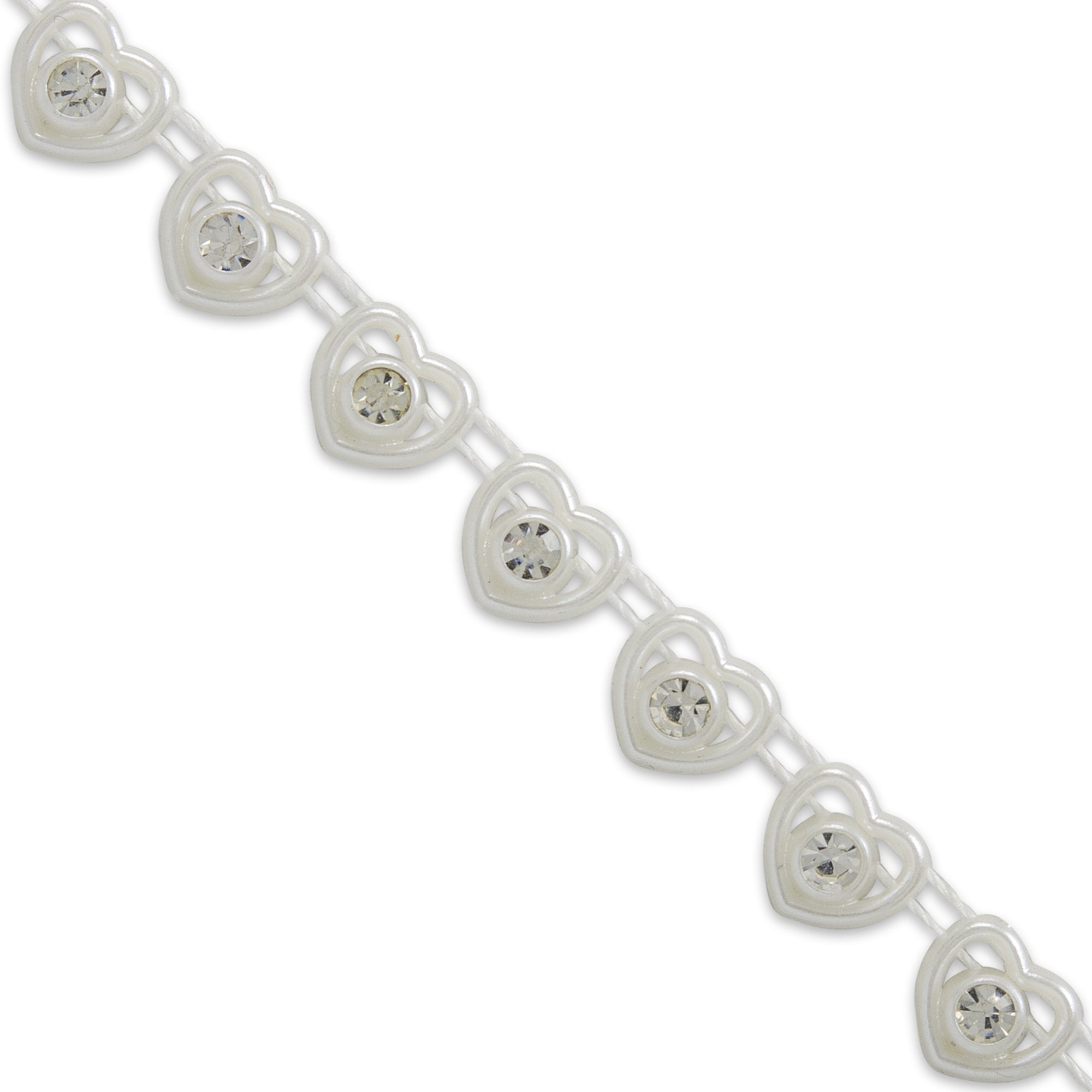 Amour 3/8" Mini Heart Rhinestone Trim (Sold by the Yard) White Trims & Fringes