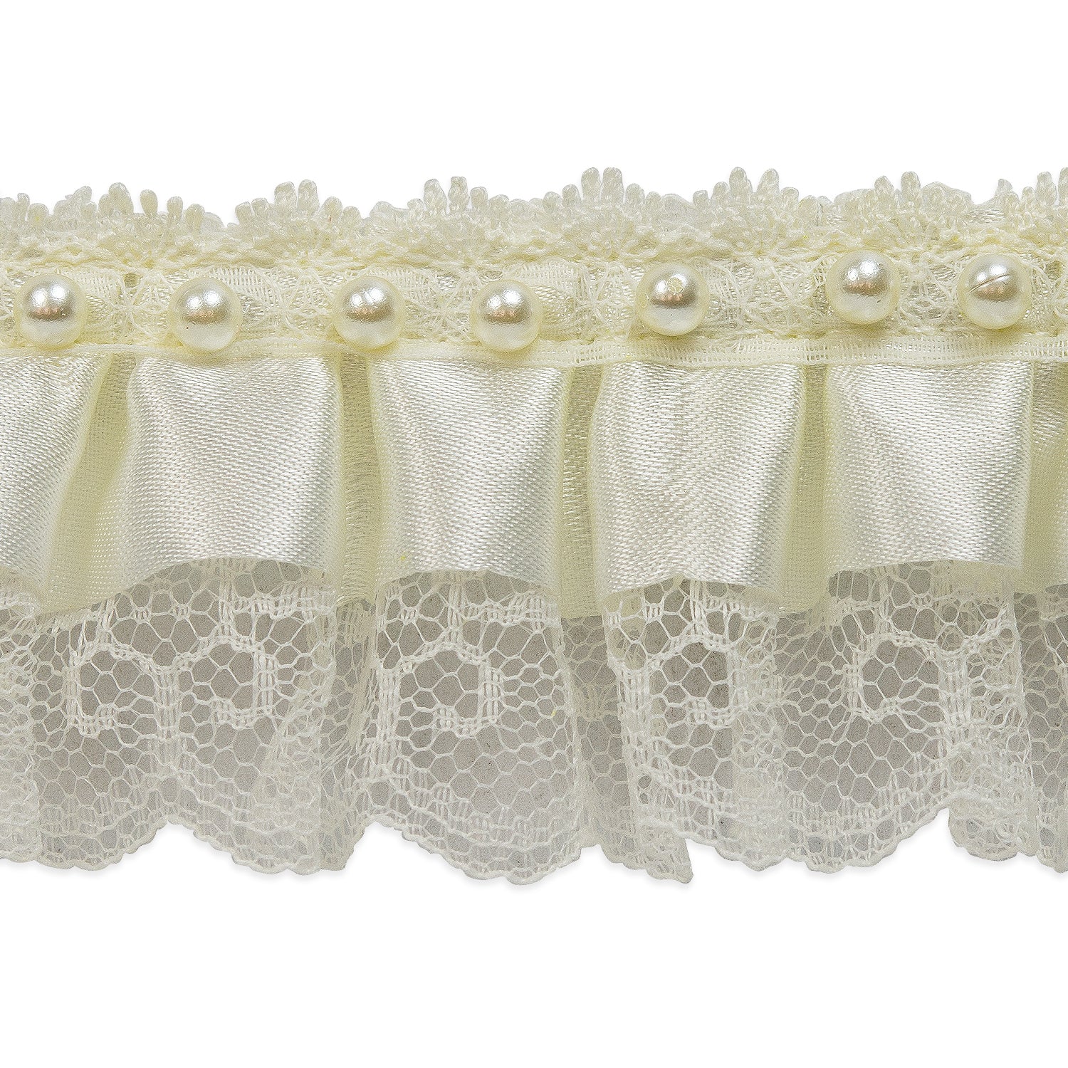Bradshaw 2" Pearl Accent Ruffled Lace Trim (Sold by the Yard) Ivory Trims & Fringes