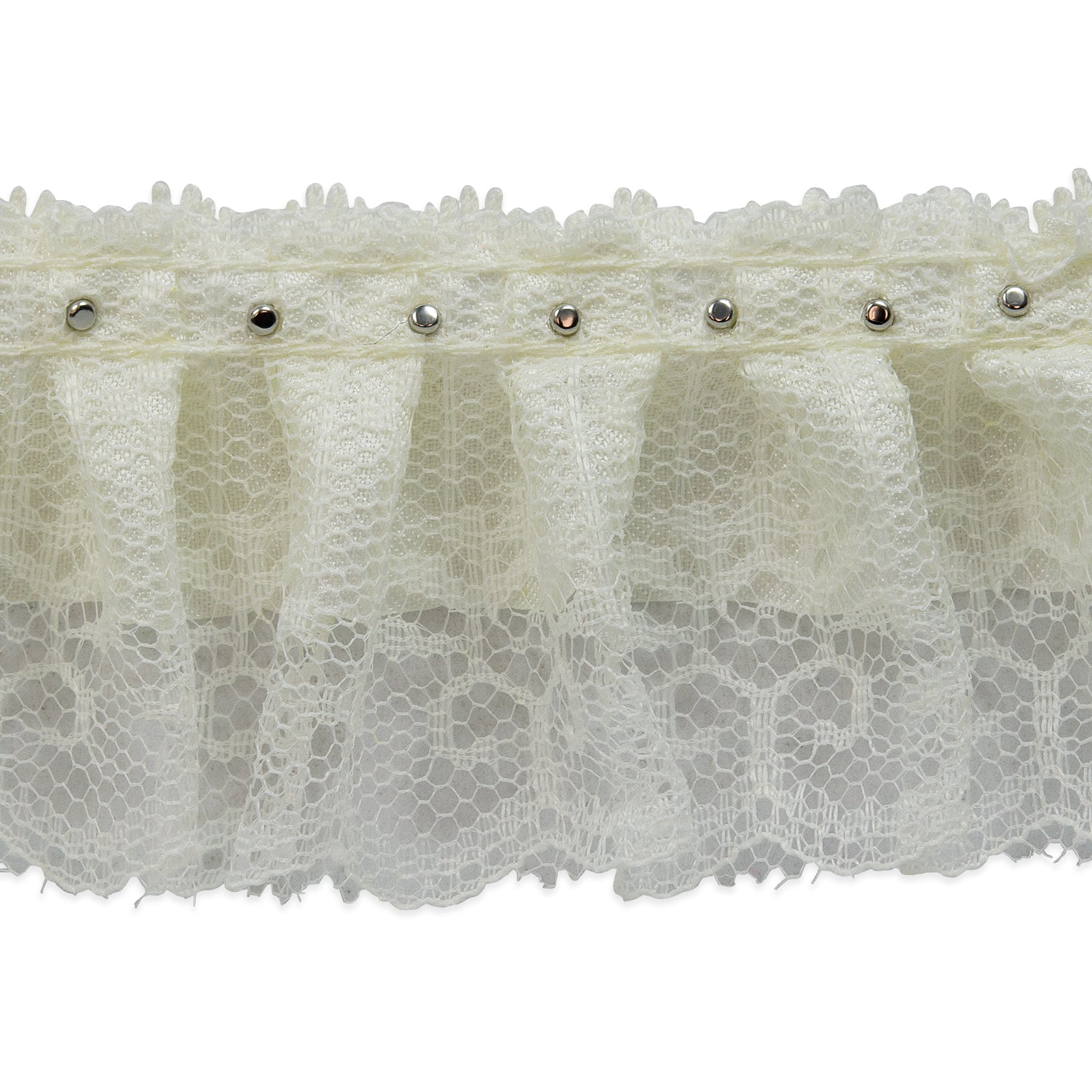 Bradshaw 2" Pearl Accent Ruffled Lace Trim (Sold by the Yard) Trims & Fringes