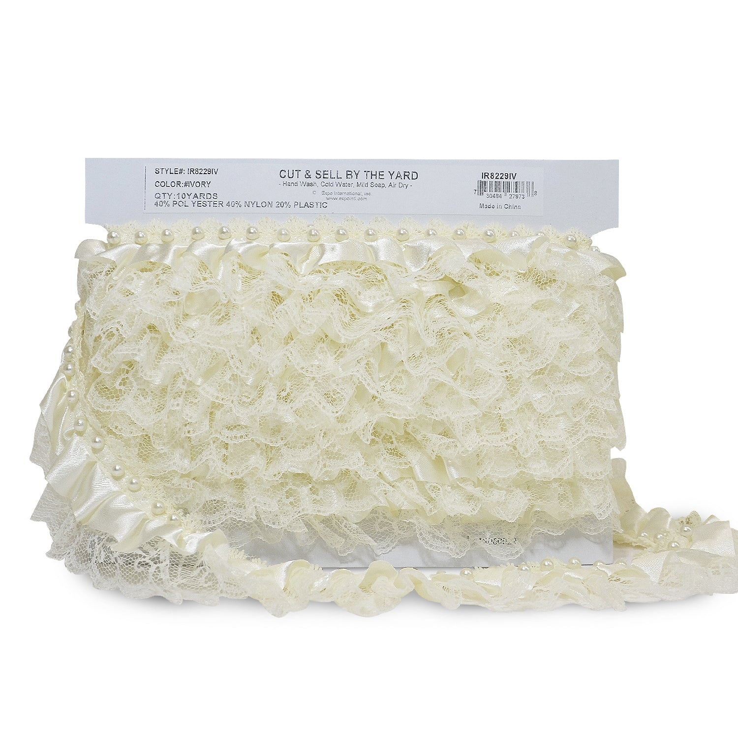 Bradshaw 2" Pearl Accent Ruffled Lace Trim (Sold by the Yard) Trims & Fringes