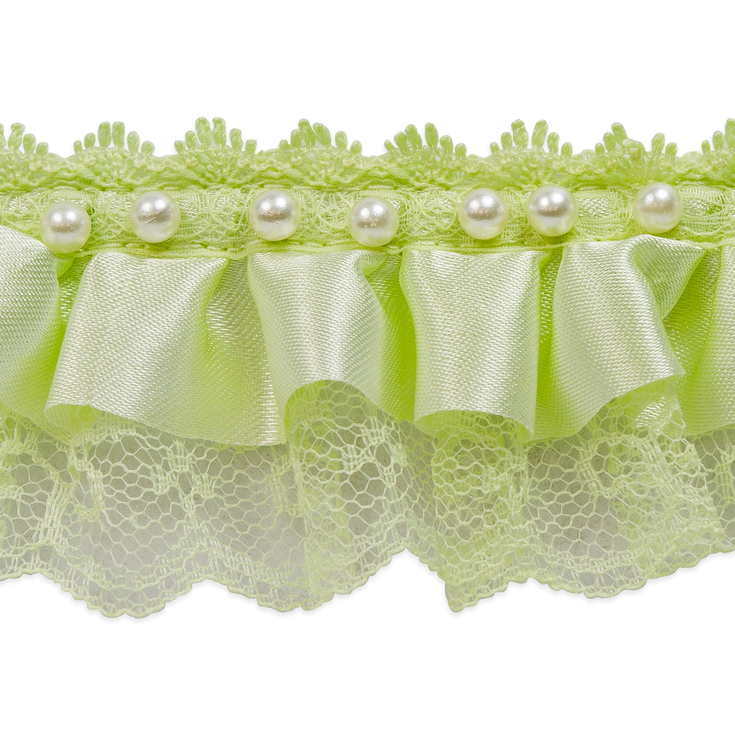 Bradshaw 2" Pearl Accent Ruffled Lace Trim (Sold by the Yard) Light Green Trims & Fringes