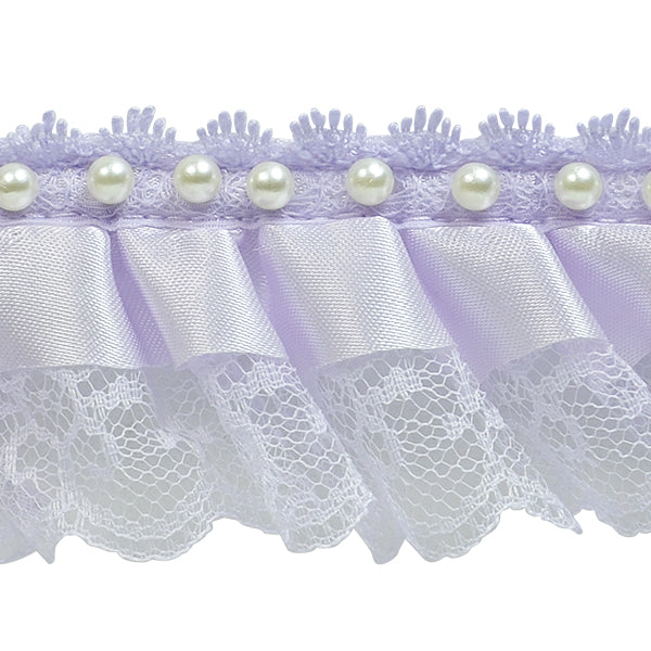 Bradshaw 2" Pearl Accent Ruffled Lace Trim (Sold by the Yard) Lilac Trims & Fringes