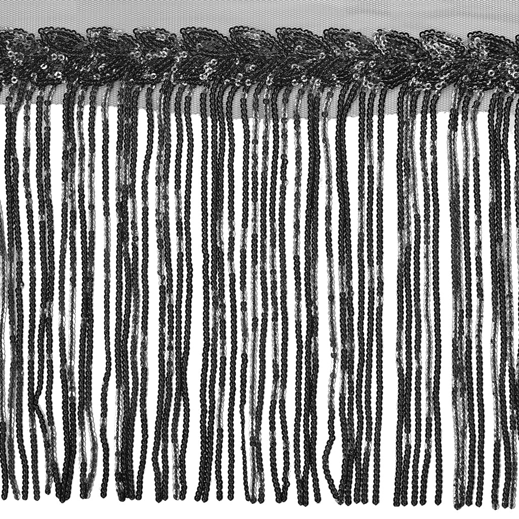 Blame Sequined Leaf Vine Fringe. (Sold by the Yard) Black Trims & Fringes