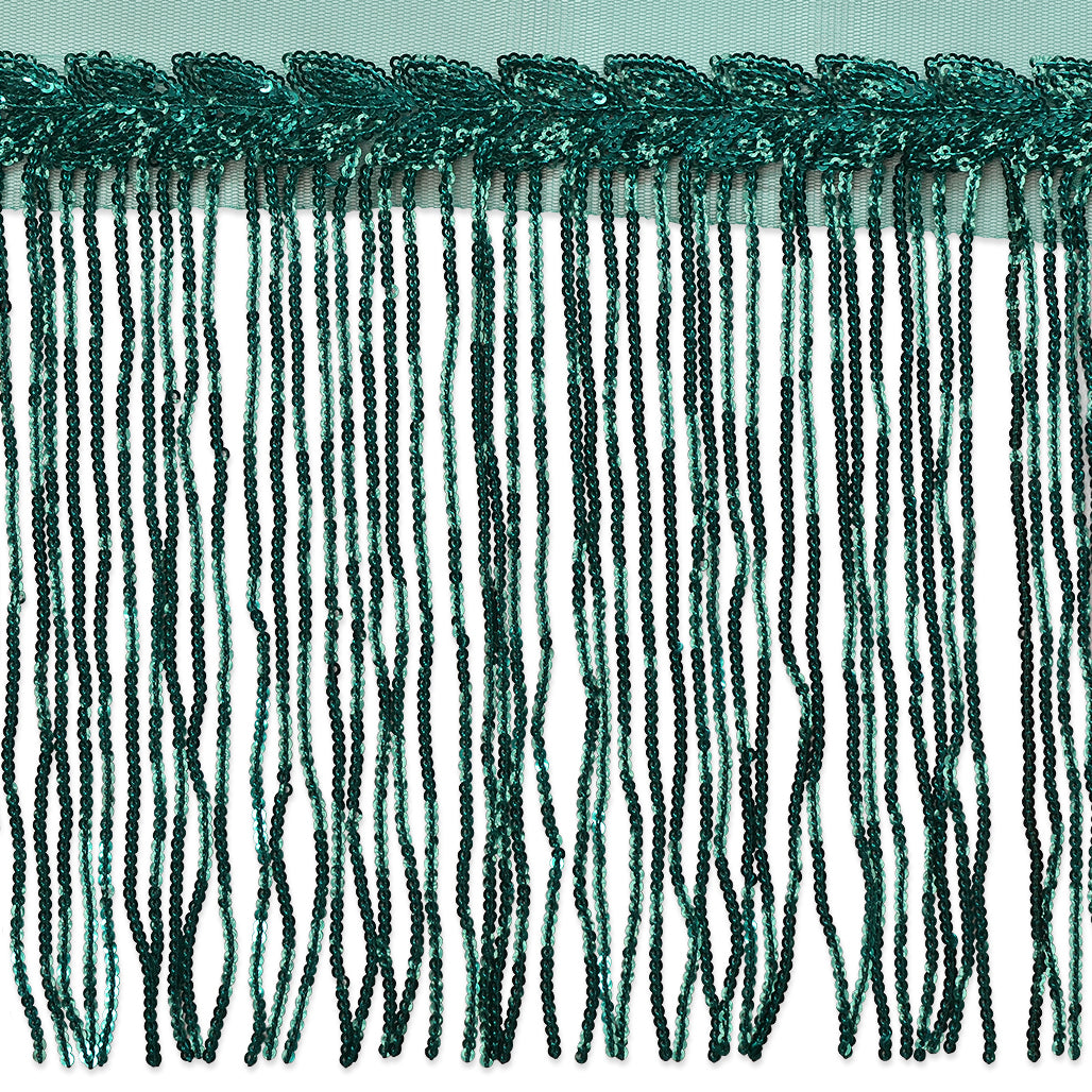Blame Sequined Leaf Vine Fringe. (Sold by the Yard) Emerald Trims & Fringes