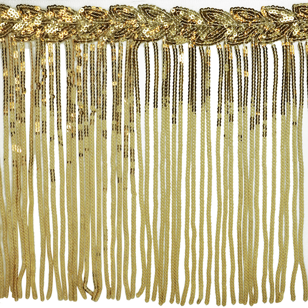 Blame Sequined Leaf Vine Fringe. (Sold by the Yard) Gold Trims & Fringes