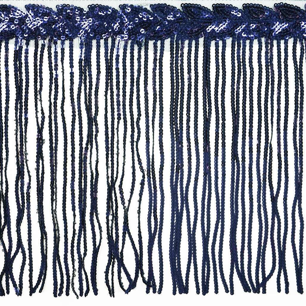 Blame Sequined Leaf Vine Fringe. (Sold by the Yard) Navy Blue Trims & Fringes