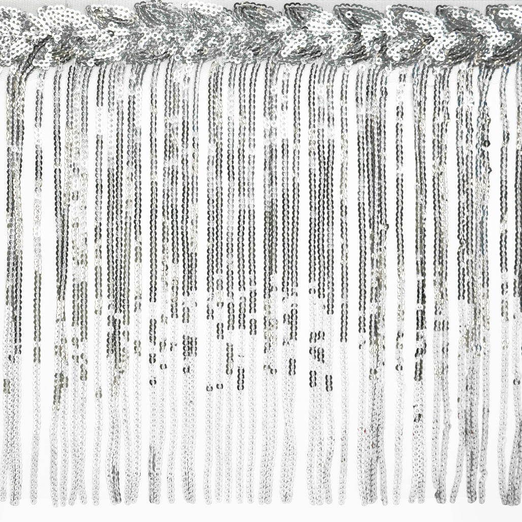 Blame Sequined Leaf Vine Fringe. (Sold by the Yard) Silver Trims & Fringes