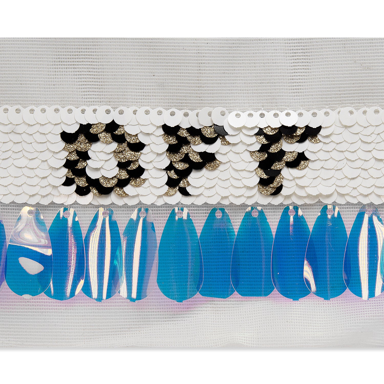 Lorenza Sequin Pailette Fringe (Sold by the Yard) WHITE BLUE Trims & Fringes