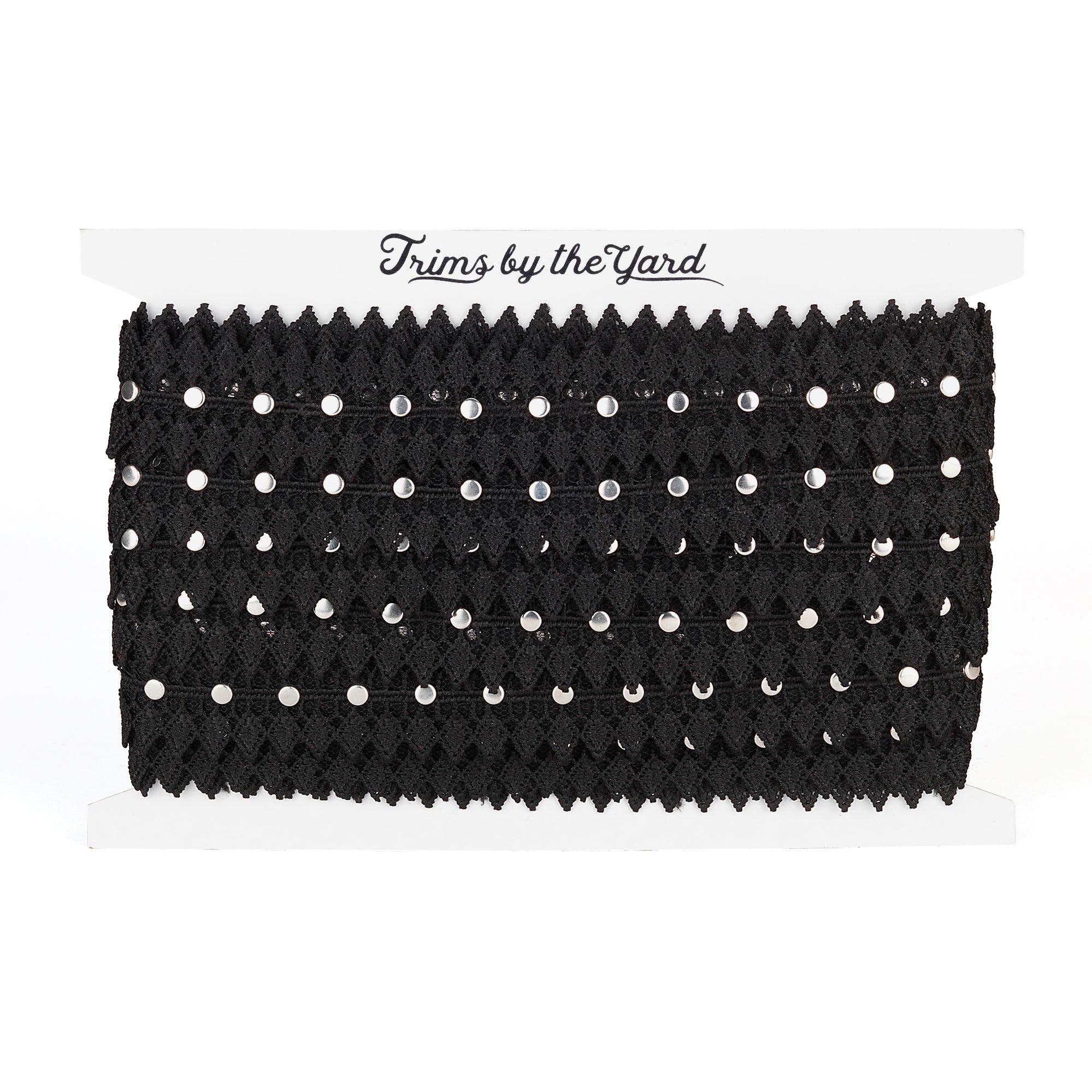 Annalise Lace Trim Embellished With 3MM Round Silver Studs (Sold by the Yard)