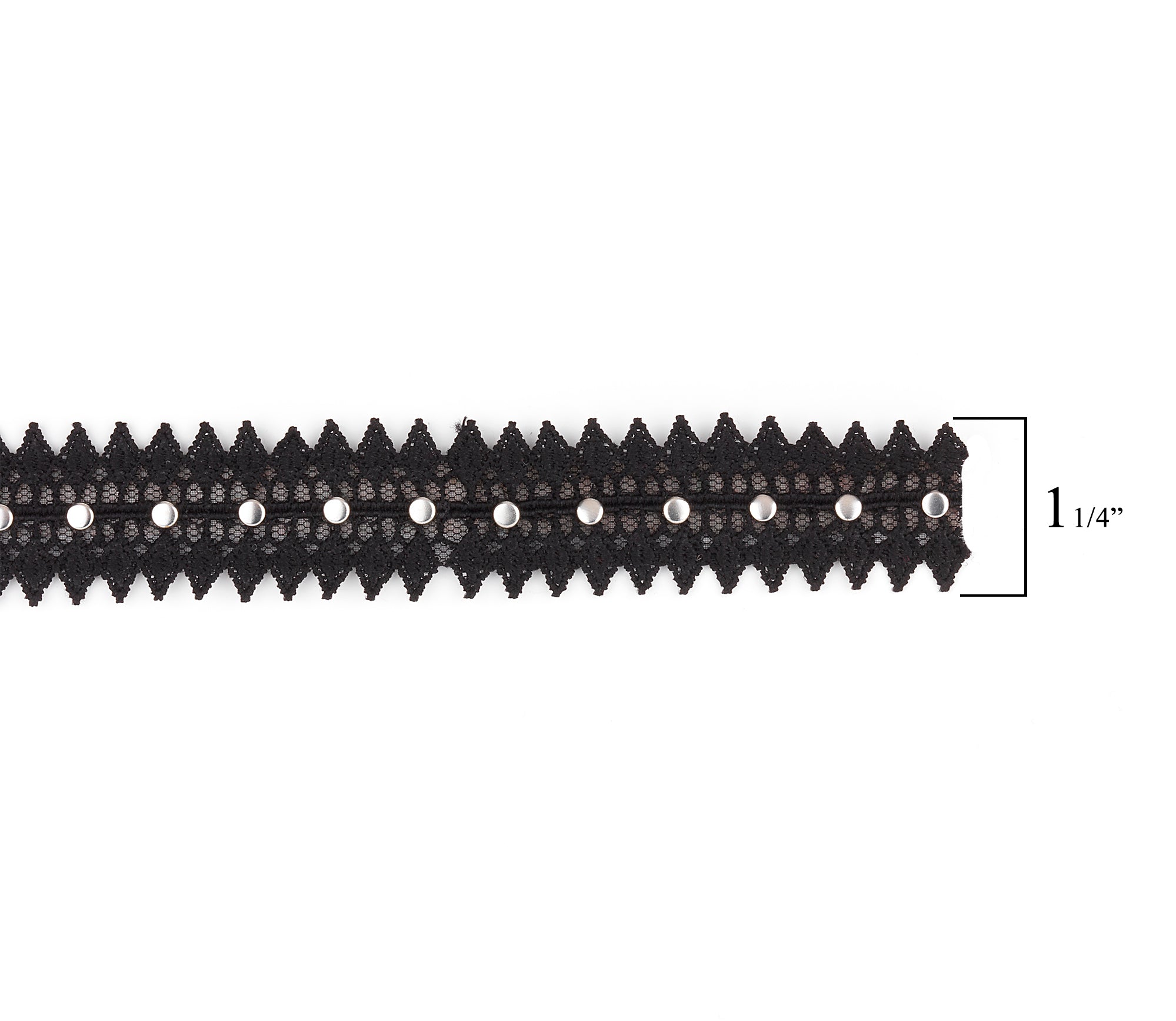 Annalise Lace Trim Embellished With 3MM Round Silver Studs (Sold by the Yard)