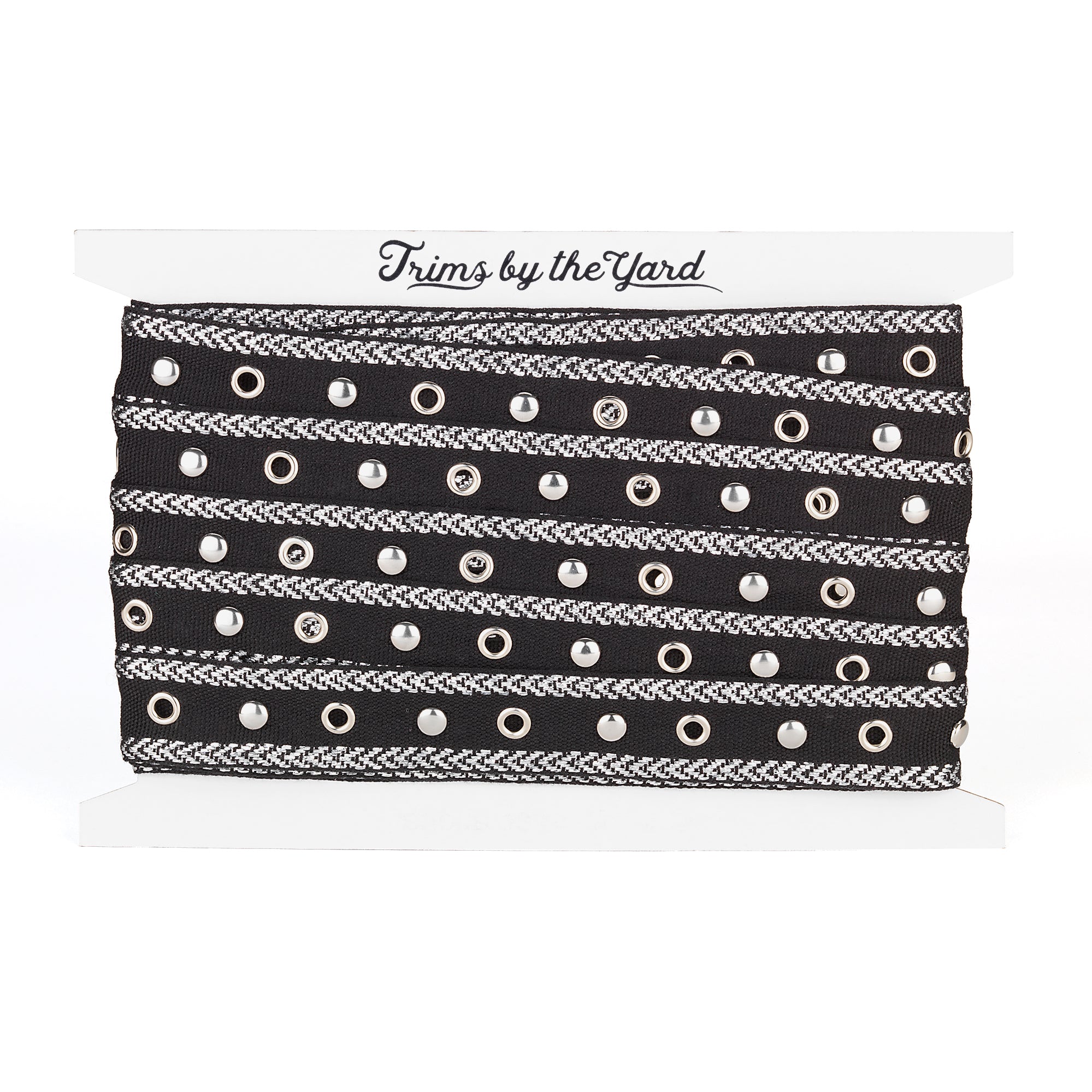 Brigitta 1" Wide Tape Trim Embellished With Silver Studs and Grommets (Sold by the Yard)