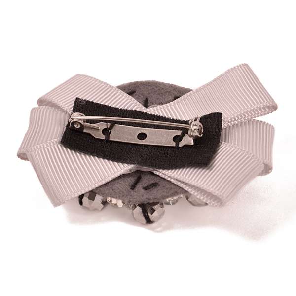 Bead and Gem Bow Brooch 2 1/2" X 1 3/4" - Silver Accessories