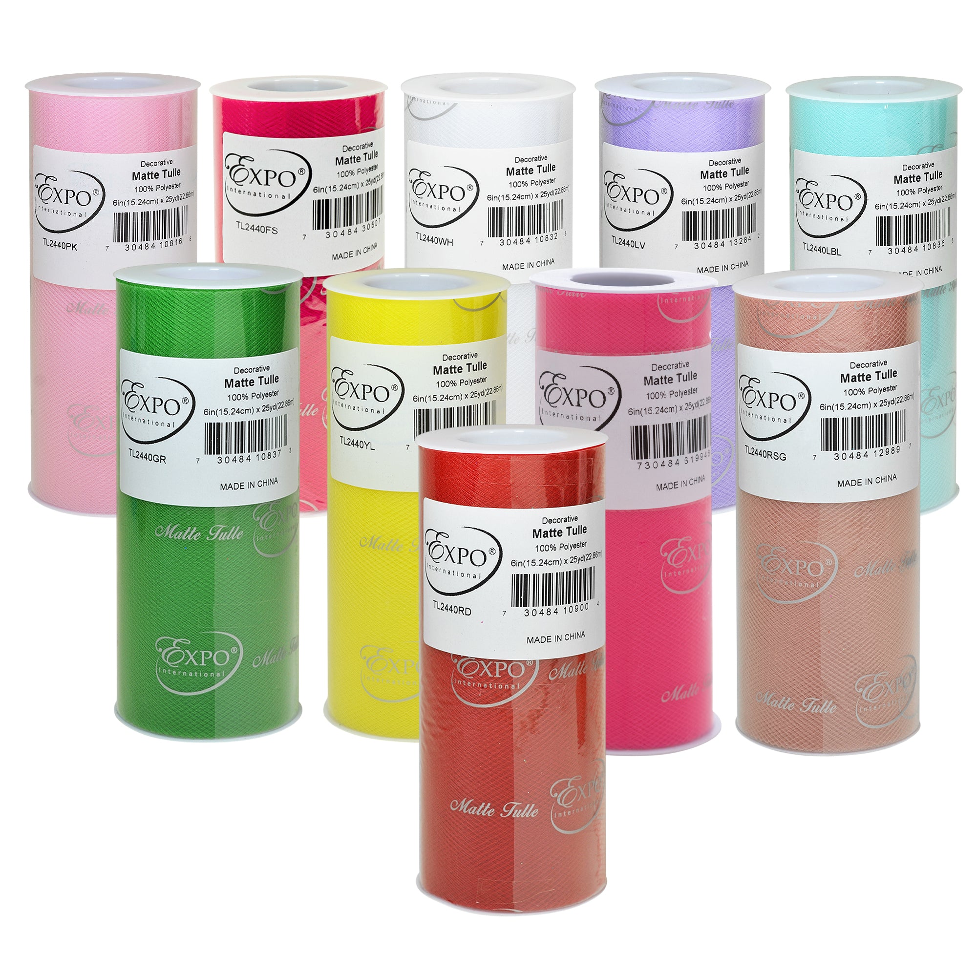 Confetti Brights Set — Decorative Matte Tulle | 10 Spools | 6" x 25 Yards Tulle