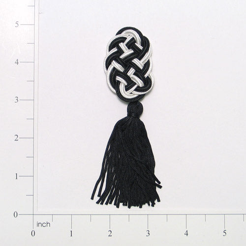 Sophisticated Braided Frog Tassel Embellishment - 4 3/4" x 1 1/4" - Black/ White Bargain Basement