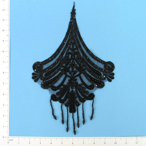 Vintage Lace Oriental Fringe Applique/Patch Black Lace, Ribbon & Pearl Appliques