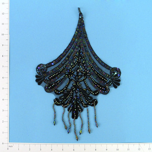 Vintage Lace Oriental Fringe Applique/Patch Black Iris Lace, Ribbon & Pearl Appliques