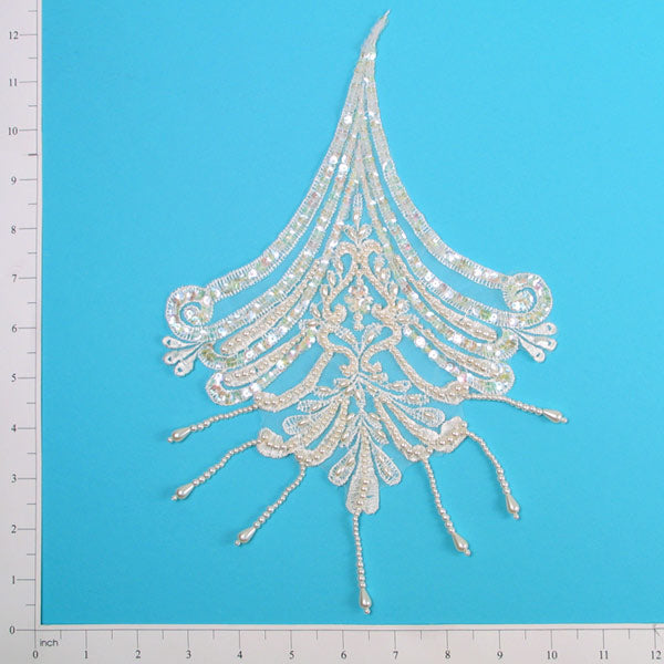 Vintage Lace Oriental Fringe Applique/Patch Ivory Lace, Ribbon & Pearl Appliques