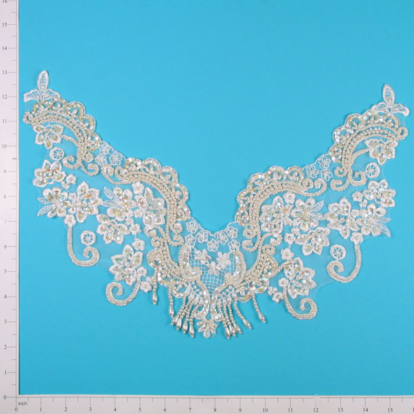 Vintage Lace Flower Collar Applique - 16 3/4" x 12" Lace, Ribbon & Pearl Appliques