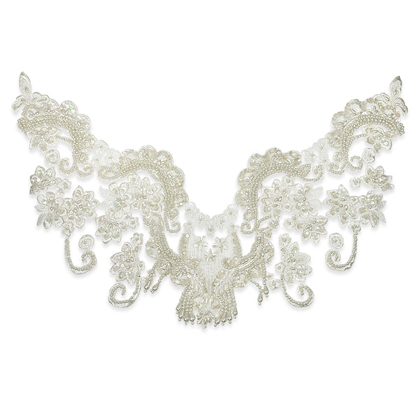 Vintage Lace Flower Collar Applique - 16 3/4" x 12" Lace, Ribbon & Pearl Appliques