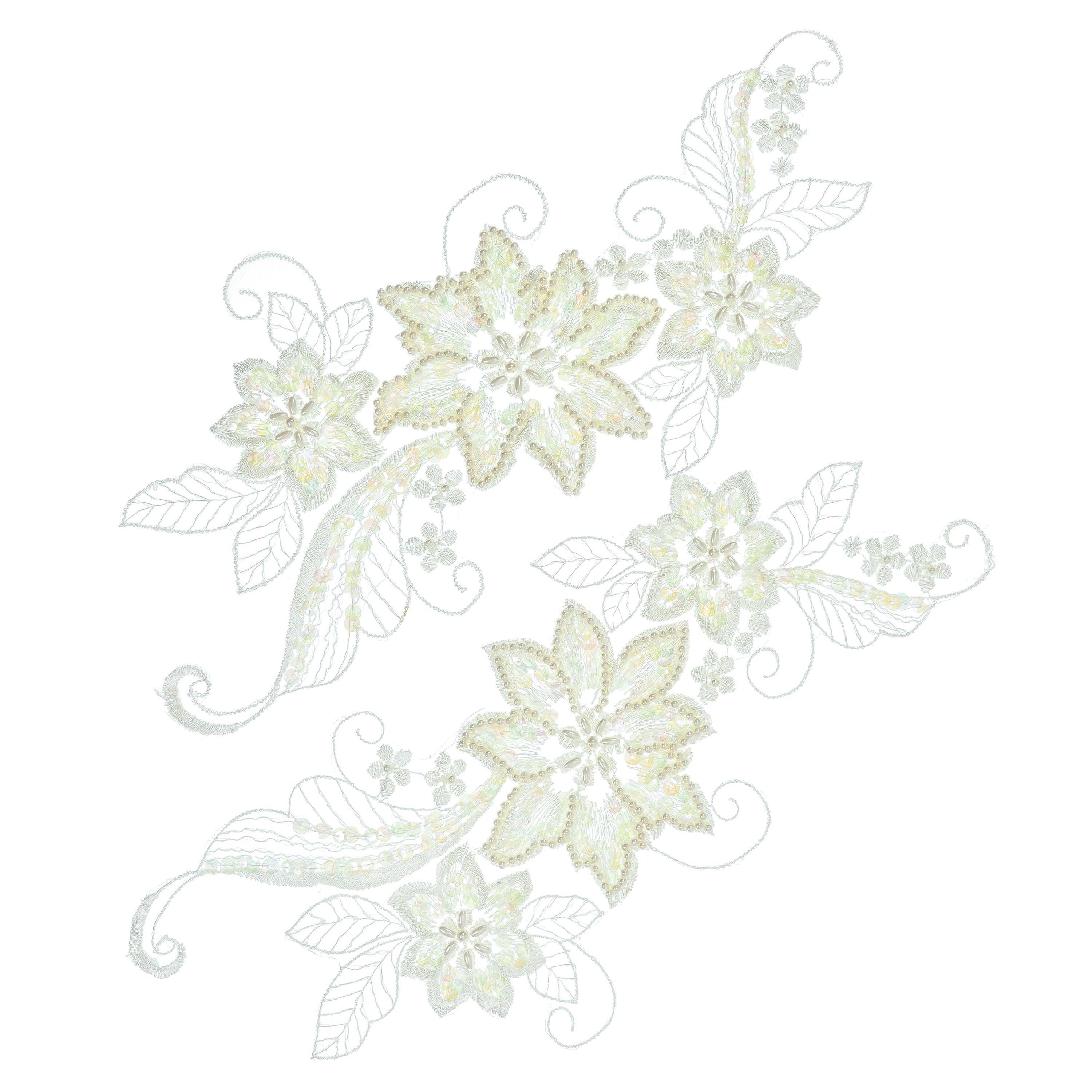 Vintage Flower Cluster Bridal Applique/Patch Pack of 2 Ivory