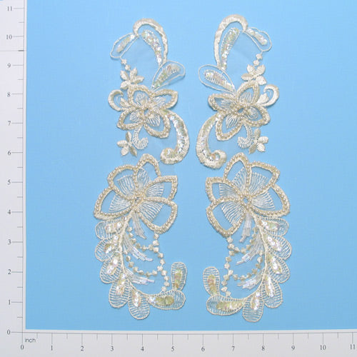 Vintage Deux Fleur Lace Applique/Patch Pack of 2 - Ivory Lace, Ribbon & Pearl Appliques