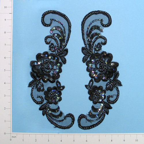 Vintage Rosette Lace Applique/Patch Pack of 2 Black Iris Lace, Ribbon & Pearl Appliques