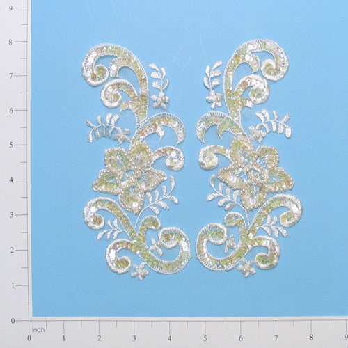 Vintage Trailing Flower Lace Applique/Patch 2 Pack 7" x 3" Ivory Lace, Ribbon & Pearl Appliques