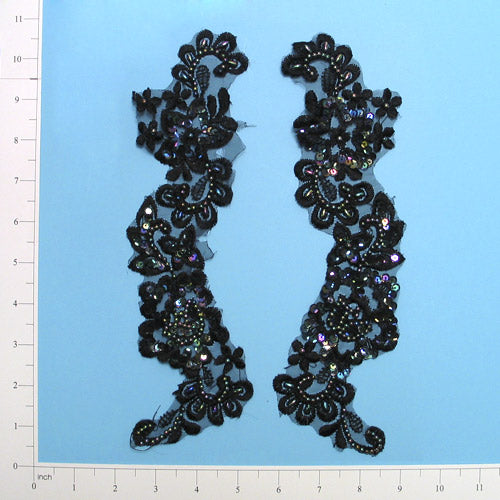 Vintage Petunia Spray Lace Applique/Patch Pack of 2 - Black Iris Lace, Ribbon & Pearl Appliques