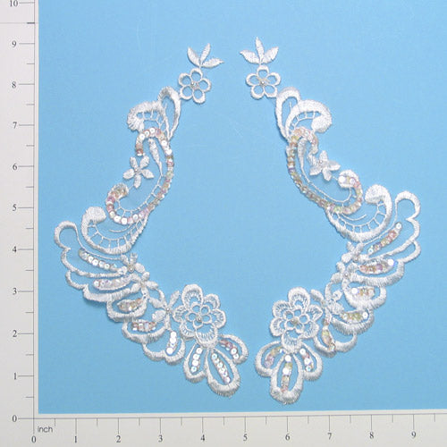 Vintage Scallop Swirl Lace Applique/Patch 2 Pack 9" x 2" White Lace, Ribbon & Pearl Appliques