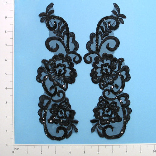 Vintage Bridal Swirl Lace Applique Pack of 2 - Black Bridal