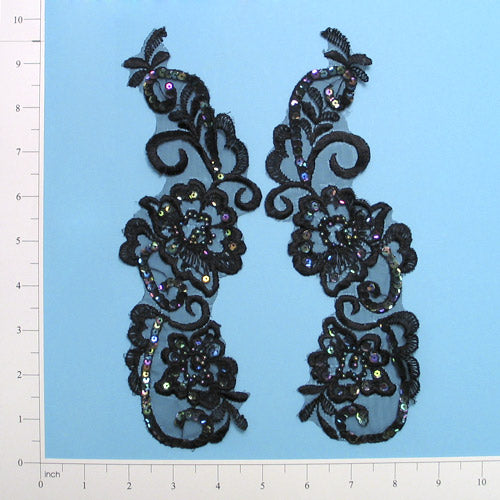 Vintage Bridal Swirl Lace Applique Pack of 2 - Black Iris Bridal