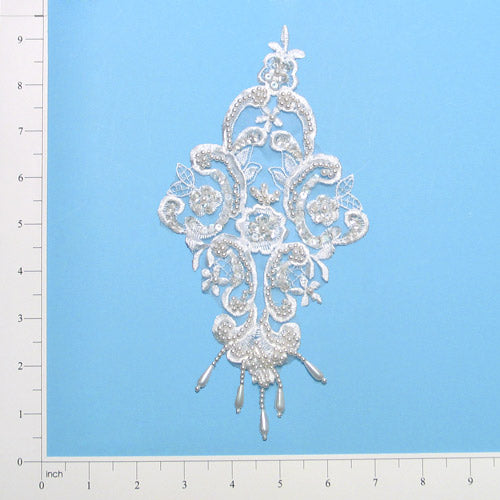 Vintage Beaded Lace Applique/Patch - White Lace, Ribbon & Pearl Appliques