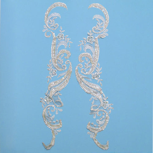 Vintage Floret with Swag Lace Applique/Patch Pack of 2 - White Lace, Ribbon & Pearl Appliques