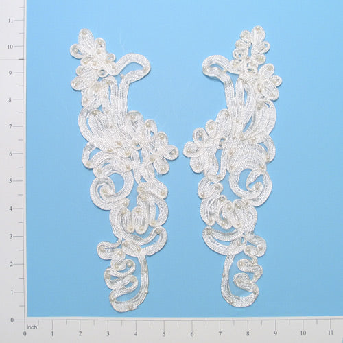 Vintage Soutache Wisteria Pearl Applique/Patch Pack of 2 - Ivory Lace, Ribbon & Pearl Appliques