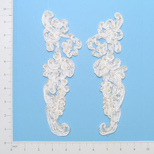 Vintage Soutache Rose Trellis Pearl Applique/Patch Pack of 2 Ivory Lace, Ribbon & Pearl Appliques