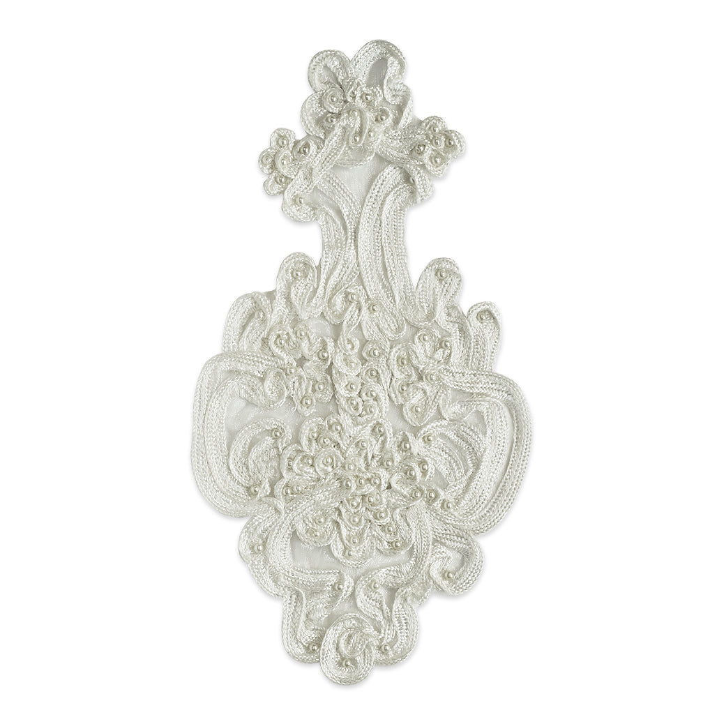 Vintage Soutache Narcissus Pearl Applique/Patch 10" x 5 1/2" Ivory Lace, Ribbon & Pearl Appliques