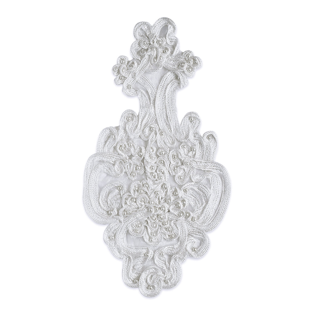 Vintage Soutache Narcissus Pearl Applique/Patch 10" x 5 1/2" White Lace, Ribbon & Pearl Appliques