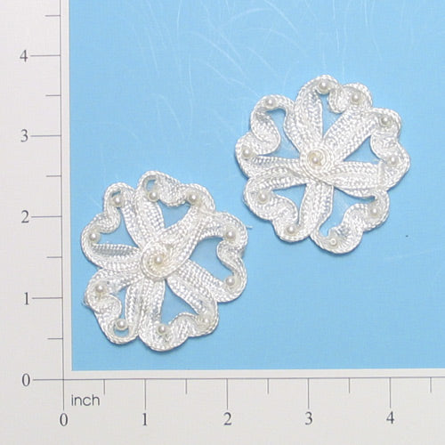 Vintage Soutache Daisetta Pearl Applique/Patch Pack of 2 - Ivory Lace, Ribbon & Pearl Appliques