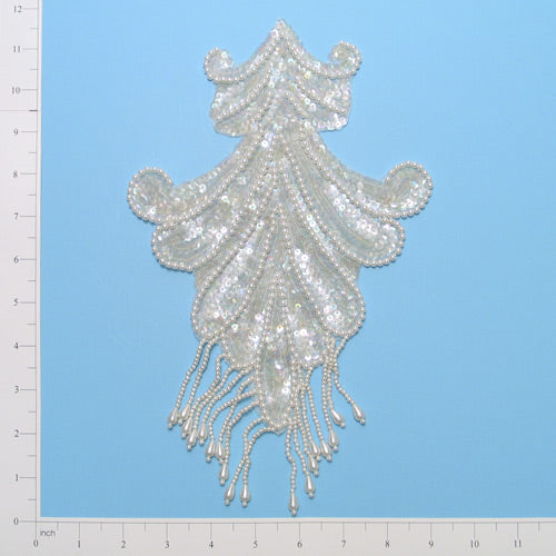 Vintage Oriental Teardrop Applique/Patch Ivory Lace, Ribbon & Pearl Appliques