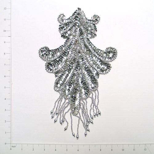 Vintage Oriental Teardrop Applique/Patch Silver Lace, Ribbon & Pearl Appliques