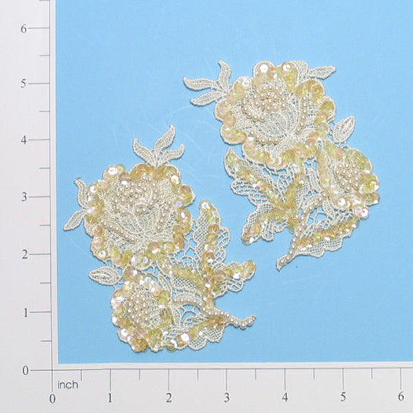 Vintage Bridal Rose Applique/Patch 2 Pack 4" x 2 3/4" Ivory Bridal
