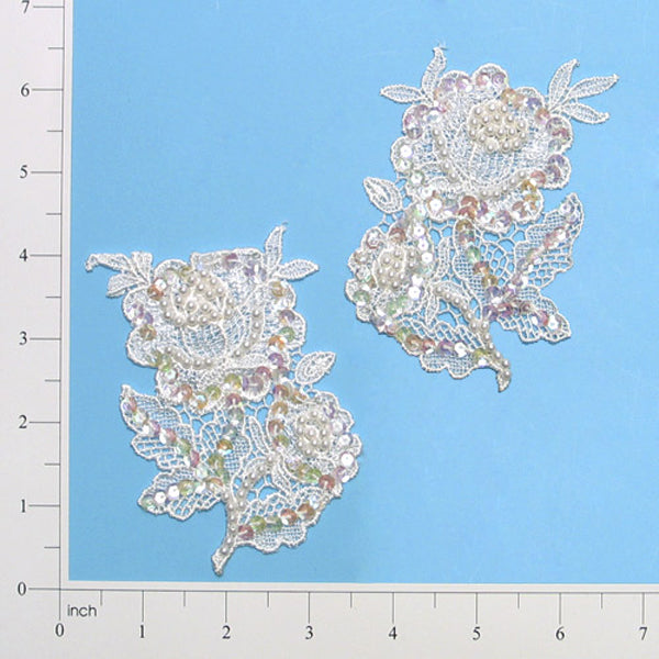 Vintage Bridal Rose Applique/Patch 2 Pack 4" x 2 3/4" White Bridal