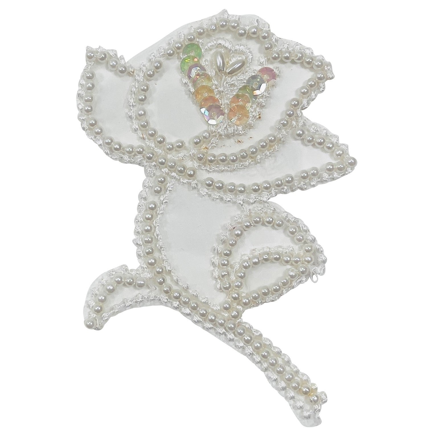 Vintage Bridal Pearl Rose Lace Applique/Patch 2 Pack 4 1/4" x 3" - White