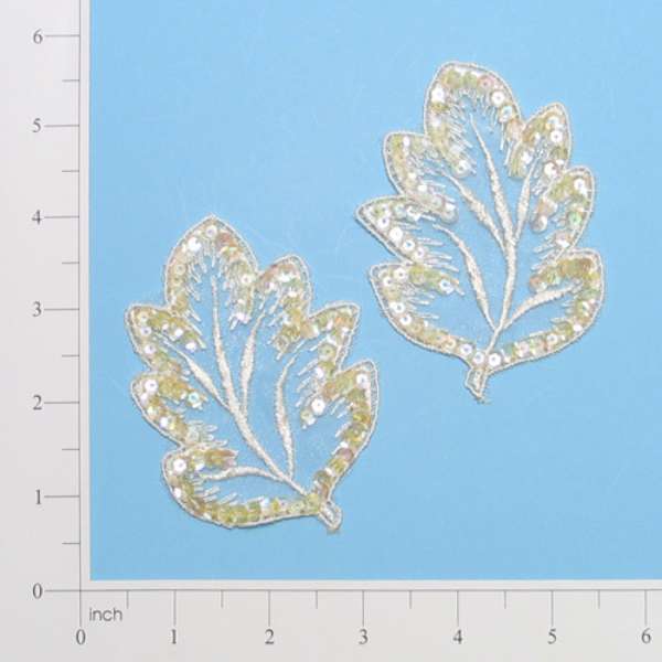 Vintage Oak Leaf Lace Applique/Patch Pack of 2 - Ivory Lace, Ribbon & Pearl Appliques